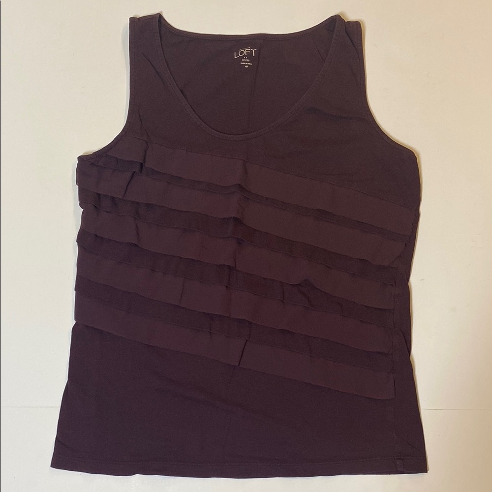 Loft Medium Petite Plum Purple Ruffle Tunic Tank Top Preowned D2